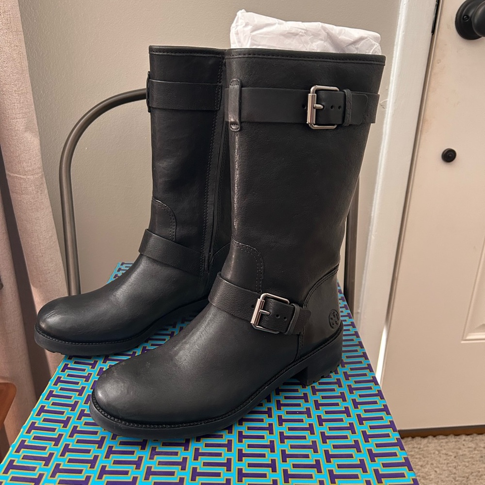 Tory Burch Black Leather Combat Boots